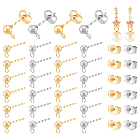 304 Stainless Steel Ball Stud Earring Findings STAS-PH0007-04-1