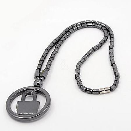 Fashionable Synthetic Hematite Pendant Necklaces X-BJEW-K006-15-1