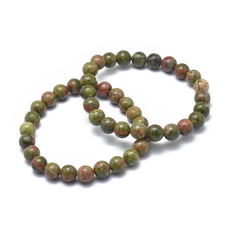 Natural Unakite Bead Stretch Bracelets BJEW-K212-A-006-1