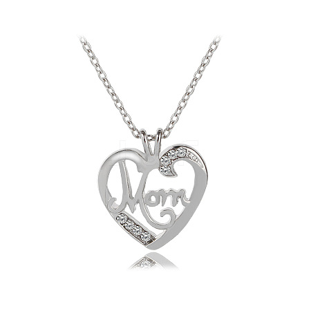 Alloy Rhinestone Mom Heart Pendant Necklaces for Mother's Day FS-WG2686A-03-1