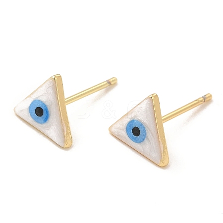 Enamel Triangle with Evil Eye Stud Earrings EJEW-E274-04G-09-1