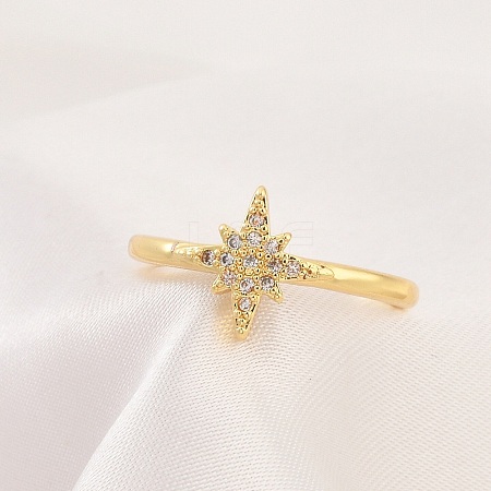 Rack Plating Star Brass Micro Pave Clear Cubic Zirconia Cuff Rings for Women RJEW-M028-122G-1