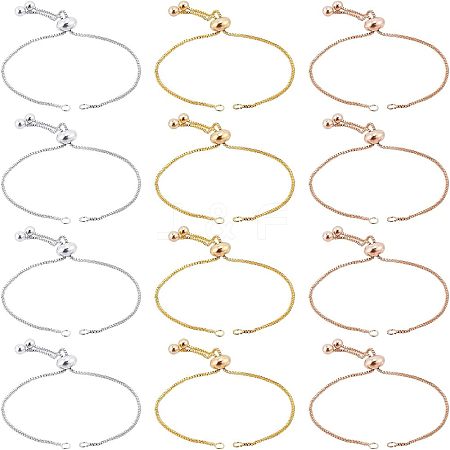  12Pcs 3 Colors Brass Box Chain Slider Bracelet Making KK-NB0001-79-1