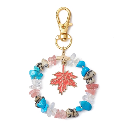 Natural & Synthetic Gemstone Chips Beads & Maple Leaf Alloy Enamel Pendant Decoration KEYC-JKC01018-01-1