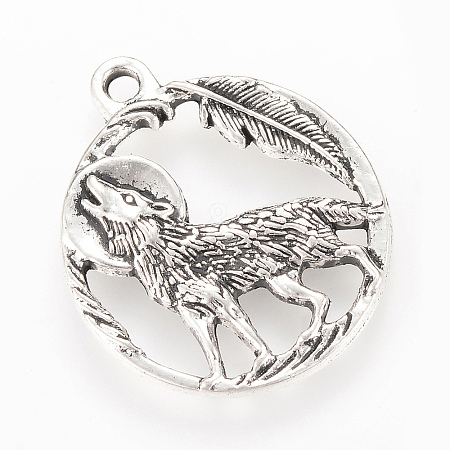 Tibetan Style Alloy Howling Wolf Pendants TIBEP-Q064-12AS-RS-1