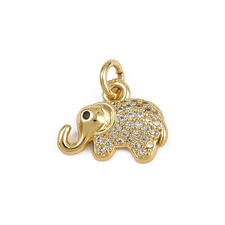 Brass Micro Pave Cubic Zirconia Elephant Charms KK-D409-41G-D-1