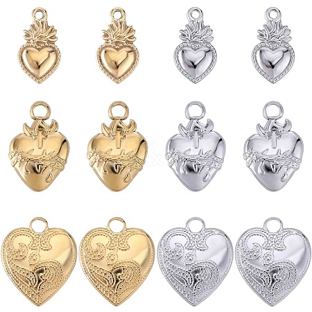 12Pcs 6 Styles Ion Plating(IP) 304 Stainless Steel Charms STAS-SC0008-82-1