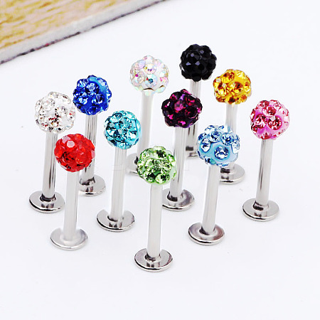 316 Surgical Stainless Steel Rhinestone Round Ball Threadless Labrets WG0410F-06-1