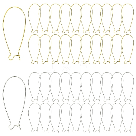 40Pcs 2 Colors Brass Hoop Earrings Findings Kidney Ear Wires KK-YW0002-38-1