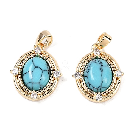 Synthetic Turquoise Oval Pendants KK-U043-44G-C-1