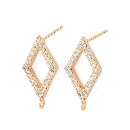 Brass Micro Pave Clear Cubic Zirconia Rhombus Stud Earring Findings KK-Z133-02G-03-1