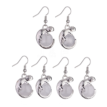 Natural Quartz Crystal Chameleon Dangle Earrings with Crystal Rhinestone EJEW-A092-10P-10-1