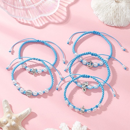 ABS Plastic Imitation Pearl Beads Braided Bead Bracelets for Women BJEW-JB13064-1