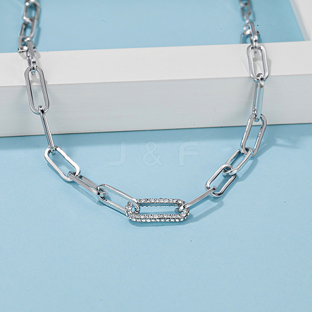 Simple Brass Micro Pave Clear Cubic Zirconia Paperclip Chain Necklaces for Daily Wear TA5065-1