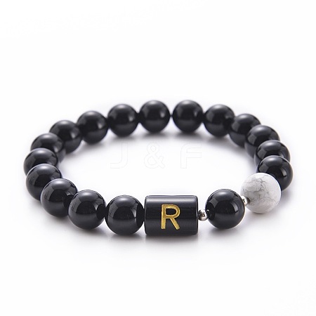 10MM Natural Black Onyx(Dyed & Heated) and Howlite Beaded Stretch Bracelets RH2290-18-1