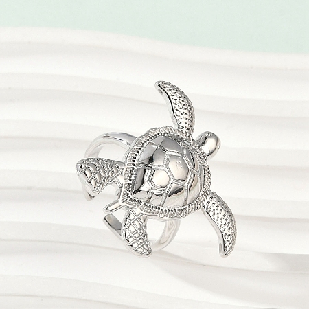 Sea Turtle Brass Cuff Rings for Women RJEW-A059-06P-1