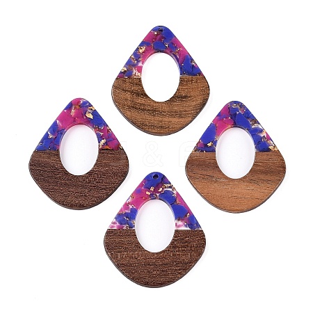 Transparent Resin and Walnut Wood Pendants RESI-T057-07G-1