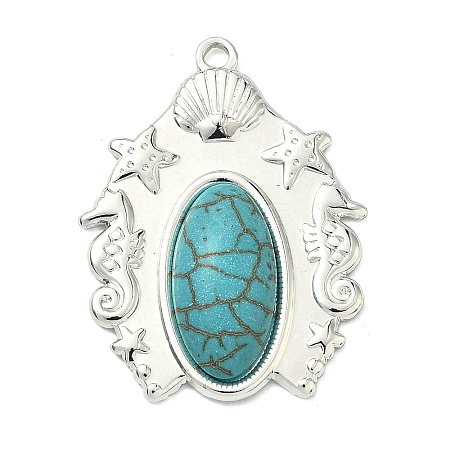 304 Stainless Steel with Dyed Synthetic Turquoise Pendants STAS-G374-05S-13-1