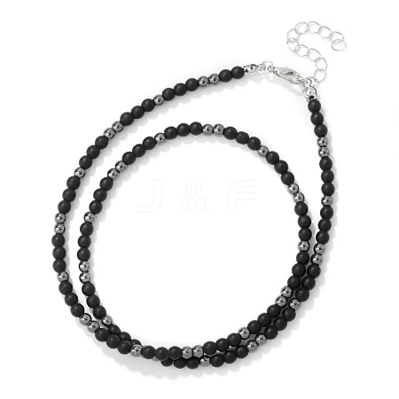 Vintage Unisex Natural Obsidian & Synthetic Non-magnetic Hematite Beaded Necklaces FL7181-4-1