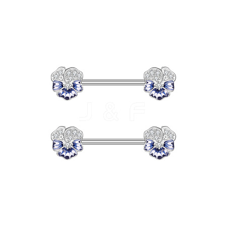 304 Stainless Steel Clear Cubic Zirconia Flower Nipple Barbells WG20A72-06-1