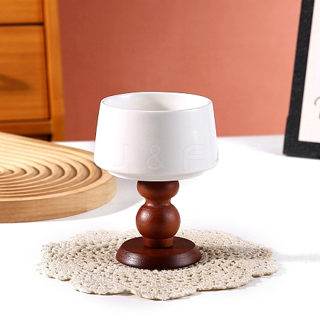 Column Porcelain Candle Holder with Wood Base PW-WGFF535-02-1