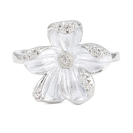 Flower Brass Micro Pave Cubic Zirconia & Enamel Cuff Ring Settings KK-CBAC351-06P-02-1