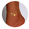 Brass Sideways Cross Link Anklets with Flat Round Initial Charms FS-WG12DAA-02-1