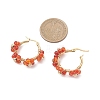 3 Pairs Flower Brass Natural Gemstone Hoop Earrings EJEW-TA00781-4