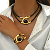 Number 6 Alloy & Acrylic & Wax Cord Double Layer Necklaces & Bracelets Sets for Women FS-WGEF13A-01-1