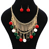 Christmas Polyester Pompom Ball Necklaces & Dangle Earring Sets FS-WG24699-05-1