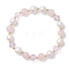 Natural Rose Quartz & Cultured Freshwater Pearl Beads Stretch Bracelets BJEW-JB12856-02-2