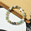 8mm Round Natural Flower Amazonite Beaded Stretch Bracelets BJEW-JB10575-2