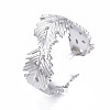 Non-Tarnish 304 Stainless Steel Leaf Open Cuff Ring RJEW-T023-10P-3