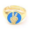 Adjustable Real 18K Gold Plated Brass Enamel Finger Ringss RJEW-L071-29G-2