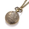 Alloy Flat Round with Heart Pendant Necklace Quartz Pocket Watch WACH-N011-27-4