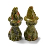 Natural Unakite Carved Healing Cat with Witch Hat Figurines DJEW-D012-07H-1