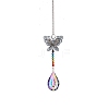 Glass Teardrop Sun Catcher Hanging Prism Ornaments with Iron Butterfly HJEW-PW0002-14D-1