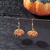 Halloween Theme Pumpkin Handmade Glass Seed Beaded Dangle Earrings EJEW-MZ00476-1