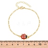Brass Pave Cubic Zirconia Enamel Red Ladybug Link Bracelets for Women KK-CBA68DA-03G-5
