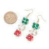 Christmas Brass Glass Square Dangle Earrings EJEW-TA00726-4