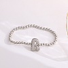 Brass Micro Pave Clear Cubic Zirconia Beaded Stretch Bracelets for Women FS-WG5260F-17-1
