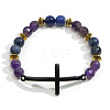 Metal Gunmetal Cross Amethyst Lapis Lazuli Men's Bracelet JJ9541-1