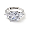 Clear Cubic Zirconia Rectangle Adjustable Ring RJEW-I087-11P-2