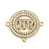 Brass Micro Pave Clear Cubic Zirconia Ring with Letter QTR Connector Charms KK-L229-073G-1