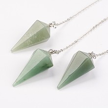 Natural Green Aventurine Hexagonal Pointed Dowsing Pendulums G-G956-D06-FF