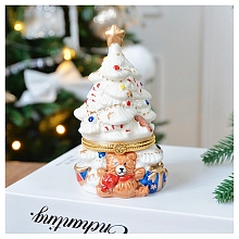 Porcelain Christmas Tree Decorative Hinged Jewelry Trinket Box DJEW-PW0012-055A