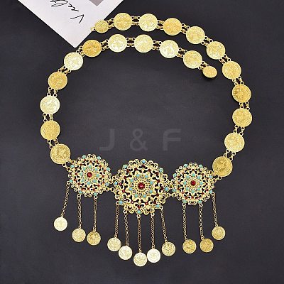 Alloy Colorful Rhinestone Flower Coin Tassel Waist Belly Chains for Women FS-WGD7CCF-01-1