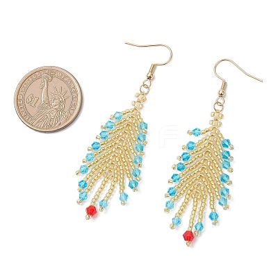 Glass Seed Feather Dangle Earrings EJEW-MZ00569-02-1