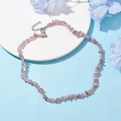 Natural Rose Quartz Chip Beaded Necklace NJEW-JN04615-13-1