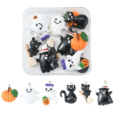 12Pcs 6 Styles Halloween Opaque Resin Pendants RESI-FS0001-33-1